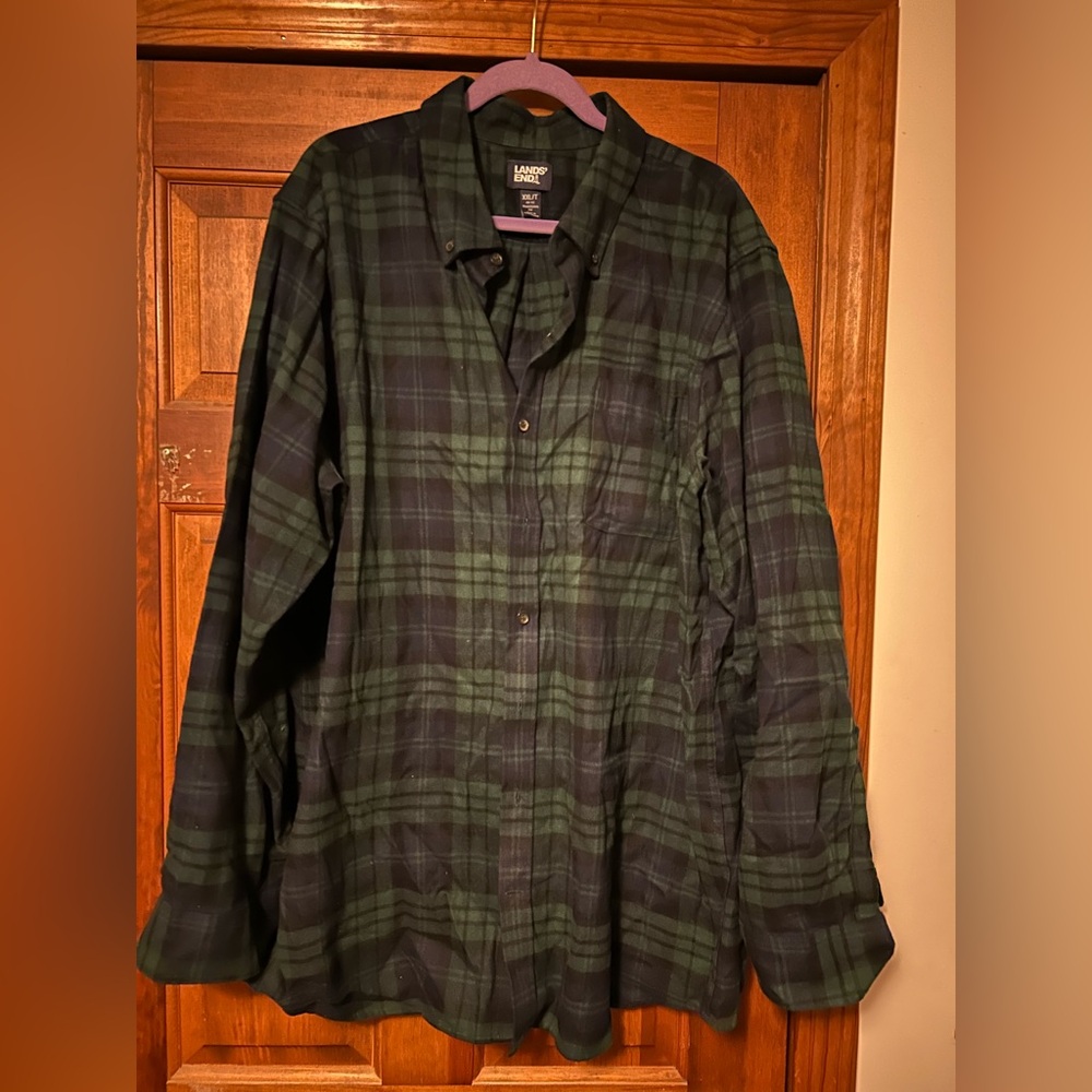 Lands' End Men's Black Watch Plaid Flannel Shirt